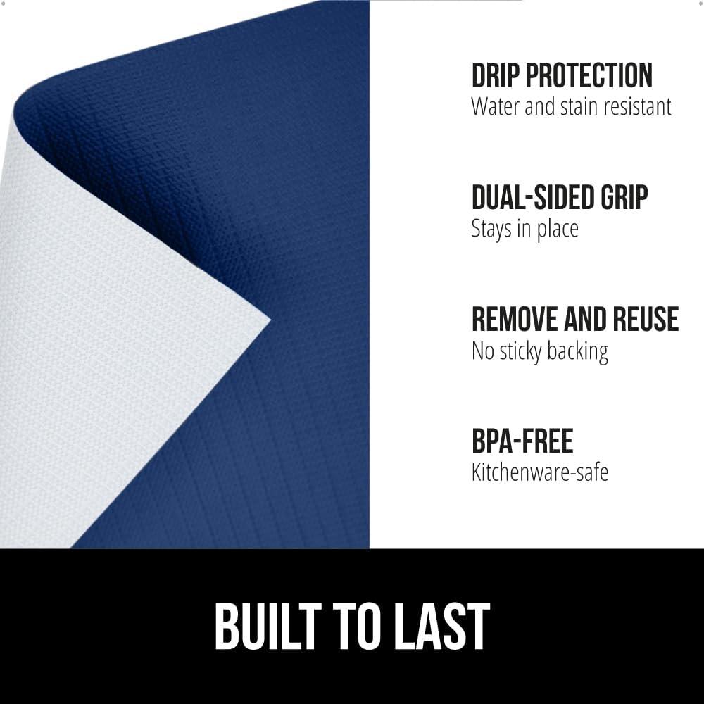 imageGORILLA GRIP DripGuard Shelf Liner Non Adhesive Drawer and Kitchen Cabinet Protector Slip Resistant BPA Free Smooth Surface Plastic Liners for Cabinets Bathrooms Closets 12x120 Inch GrayNavy