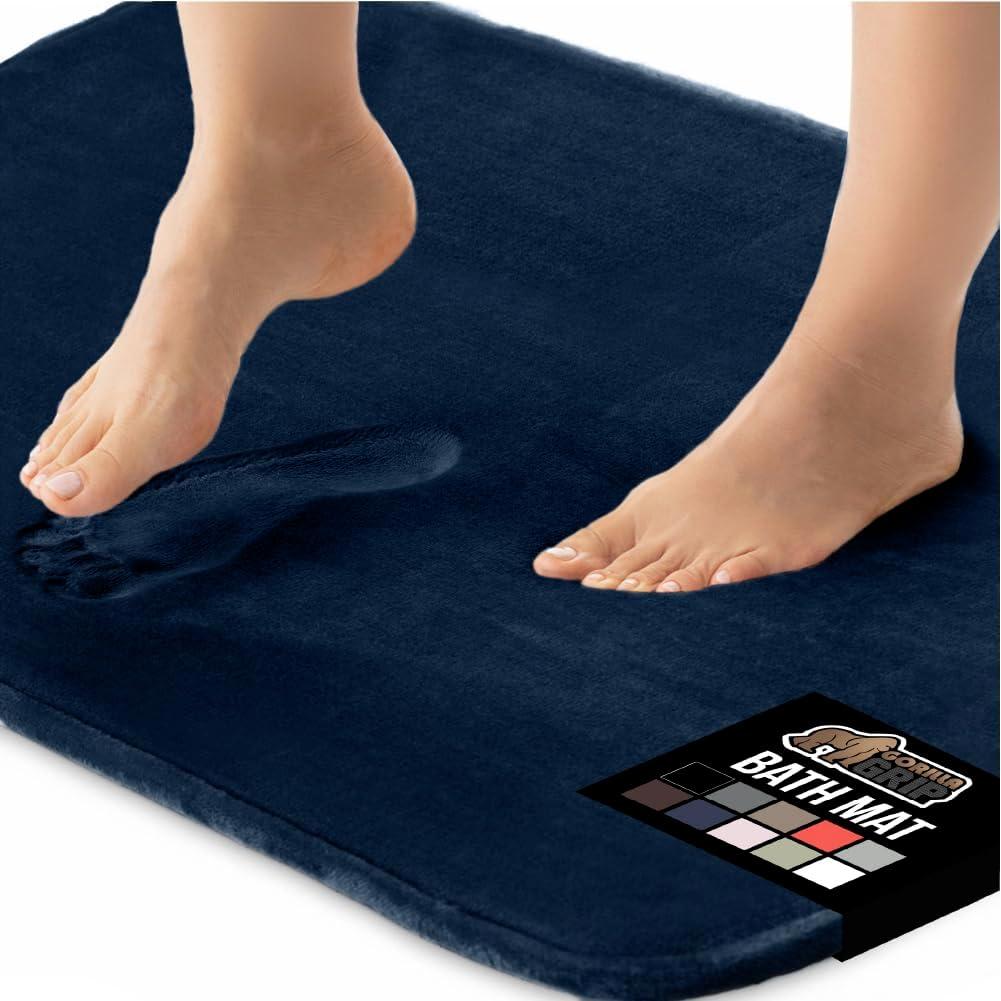 imageGORILLA GRIP Thick Memory Foam Toilet Rug for Bathroom Square Shaped Washable Soft Absorbent Velvet Topside Floor Mats Machine Wash Cushioned Luxury Rugs for Bath Room 225x195 Graphite GrayNavy