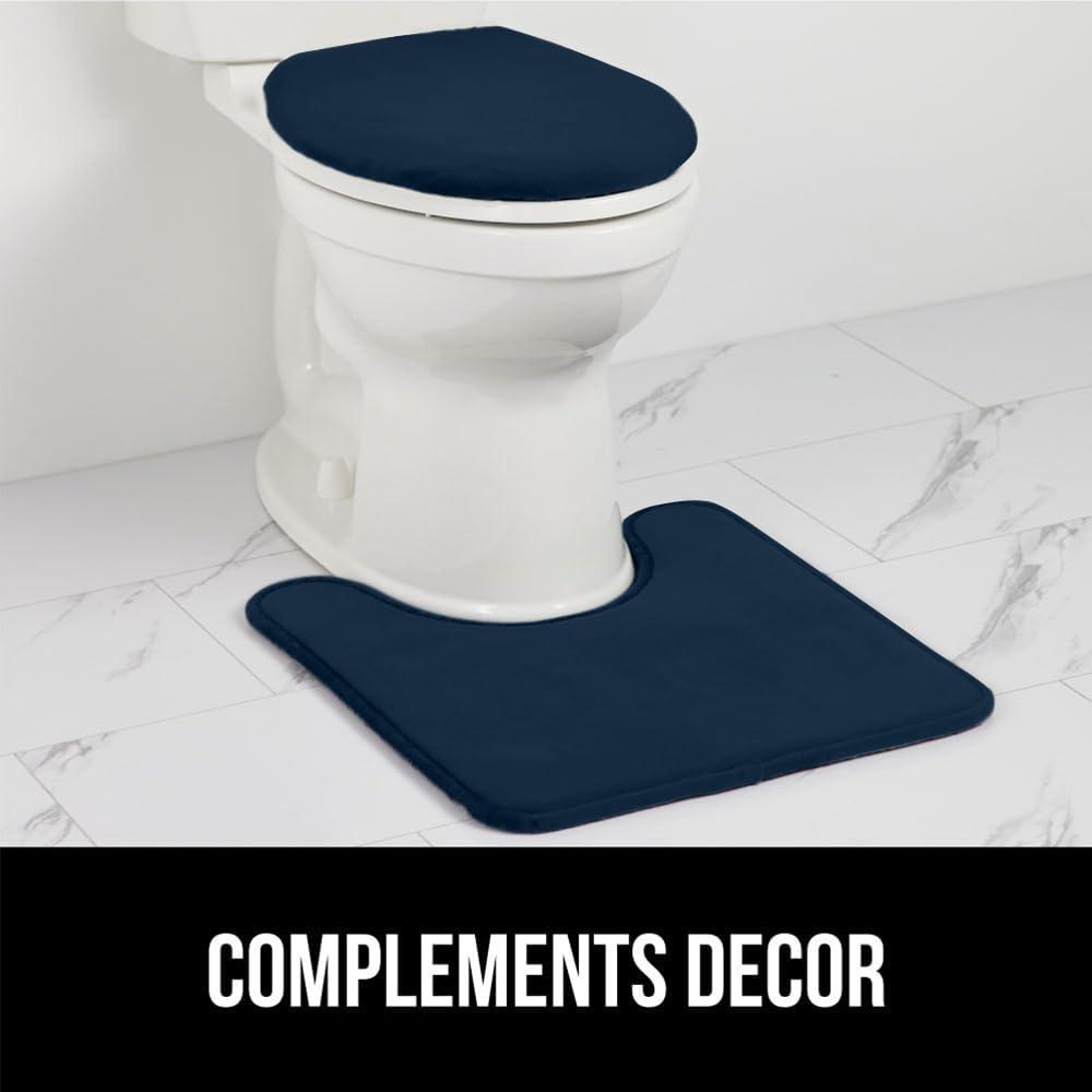 imageGORILLA GRIP Thick Memory Foam Toilet Rug for Bathroom Square Shaped Washable Soft Absorbent Velvet Topside Floor Mats Machine Wash Cushioned Luxury Rugs for Bath Room 225x195 Graphite GrayNavy