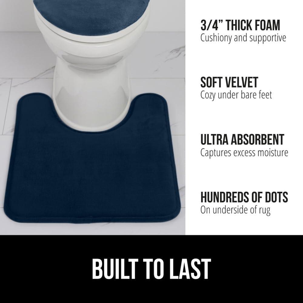 imageGORILLA GRIP Thick Memory Foam Toilet Rug for Bathroom Square Shaped Washable Soft Absorbent Velvet Topside Floor Mats Machine Wash Cushioned Luxury Rugs for Bath Room 225x195 Graphite GrayNavy