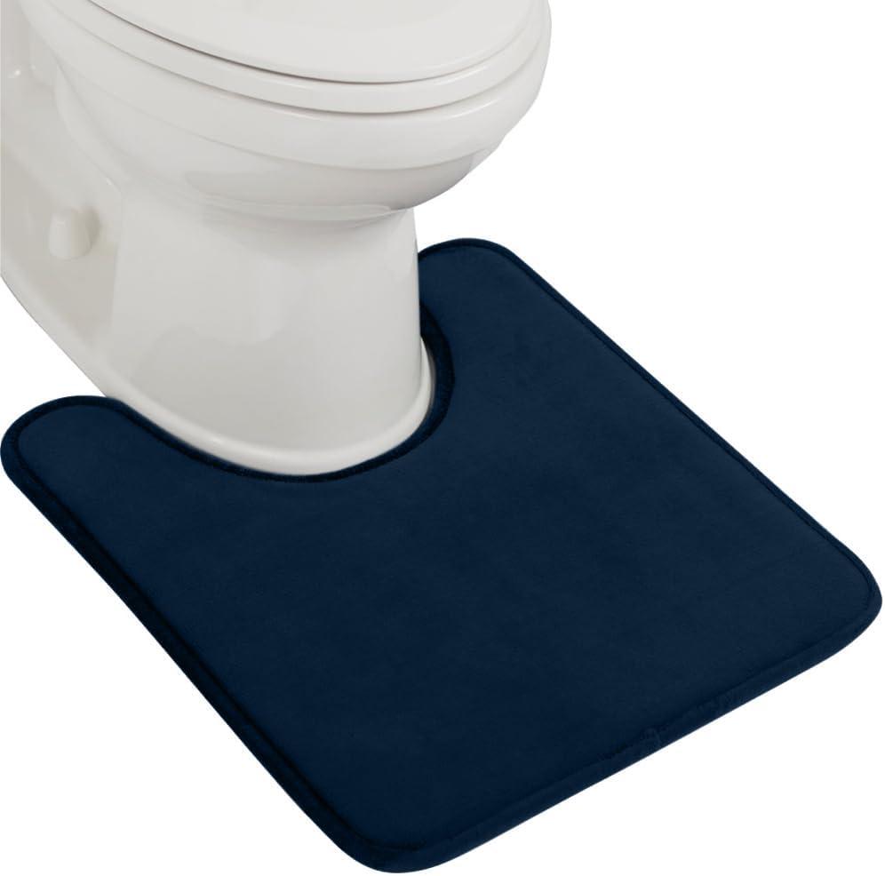 imageGORILLA GRIP Thick Memory Foam Toilet Rug for Bathroom Square Shaped Washable Soft Absorbent Velvet Topside Floor Mats Machine Wash Cushioned Luxury Rugs for Bath Room 225x195 Graphite GrayNavy