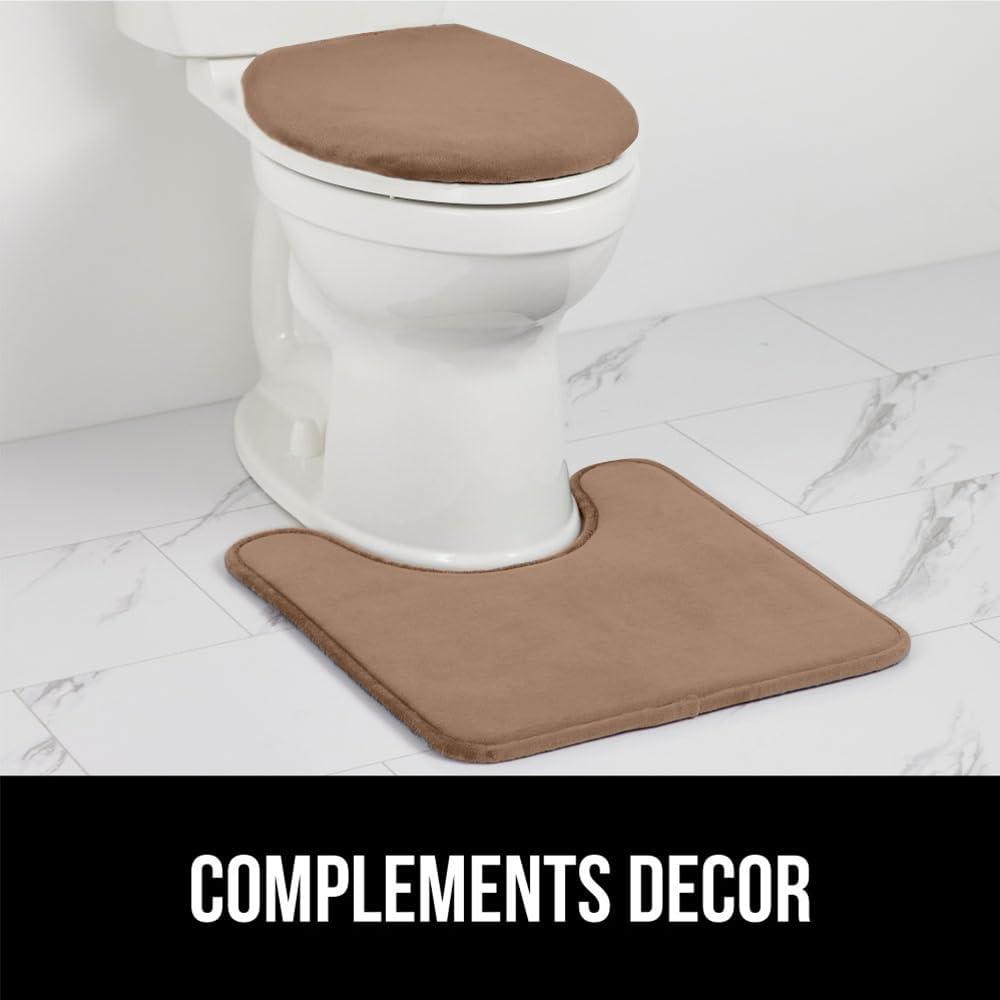 imageGORILLA GRIP Thick Memory Foam Toilet Rug for Bathroom Square Shaped Washable Soft Absorbent Velvet Topside Floor Mats Machine Wash Cushioned Luxury Rugs for Bath Room 225x195 Graphite GrayTaupe
