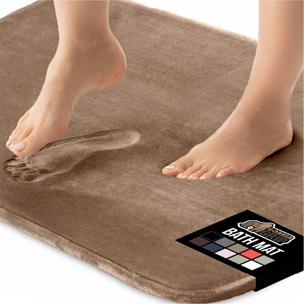 imageGORILLA GRIP Thick Memory Foam Toilet Rug for Bathroom Square Shaped Washable Soft Absorbent Velvet Topside Floor Mats Machine Wash Cushioned Luxury Rugs for Bath Room 225x195 Graphite GrayTaupe