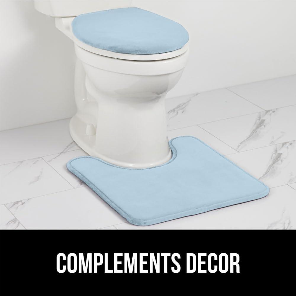 imageGORILLA GRIP Thick Memory Foam Toilet Rug for Bathroom Square Shaped Washable Soft Absorbent Velvet Topside Floor Mats Machine Wash Cushioned Luxury Rugs for Bath Room 225x195 Graphite GrayLight Blue