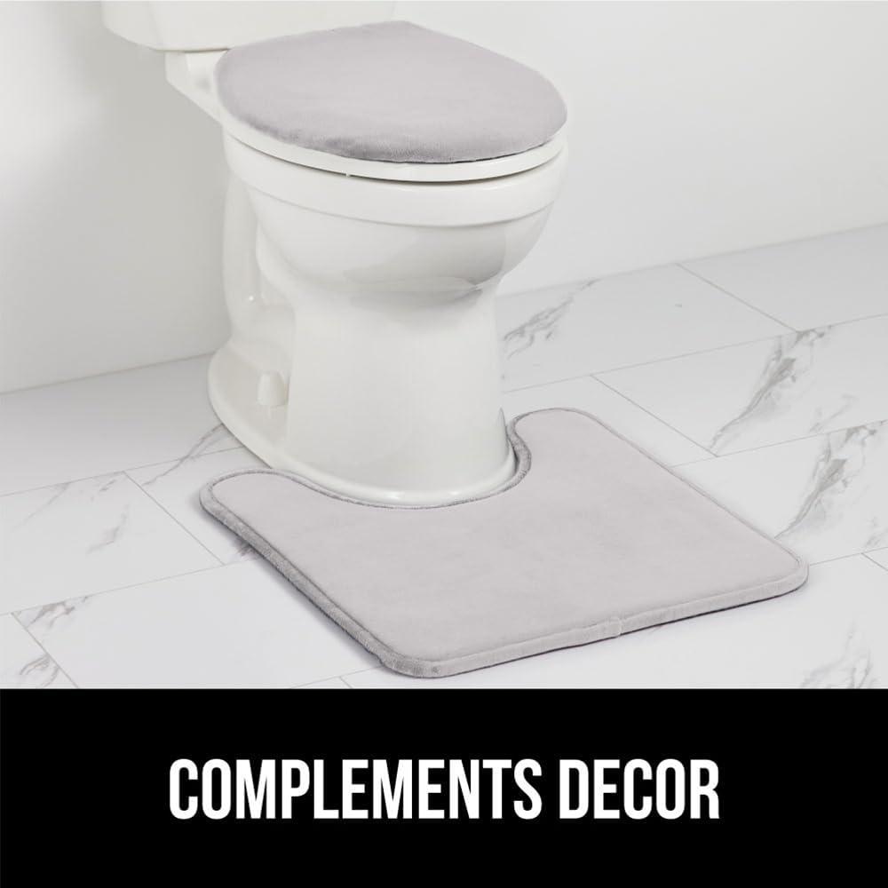 imageGORILLA GRIP Thick Memory Foam Toilet Rug for Bathroom Square Shaped Washable Soft Absorbent Velvet Topside Floor Mats Machine Wash Cushioned Luxury Rugs for Bath Room 225x195 Graphite GrayLight Gray