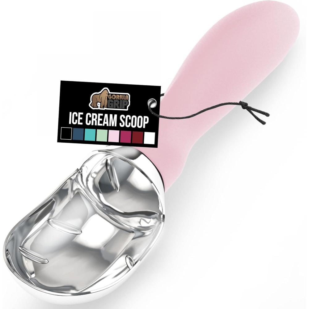 imageGORILLA GRIP BPAFree Heavy Duty Ice Cream Scoop Comfortable Ergonomic Handle Professional Grade Scooper for Perfect Round Scoops Spoon Frozen Hard Gelato Sorbet Cookie Dough Kitchen Tool BlackPink