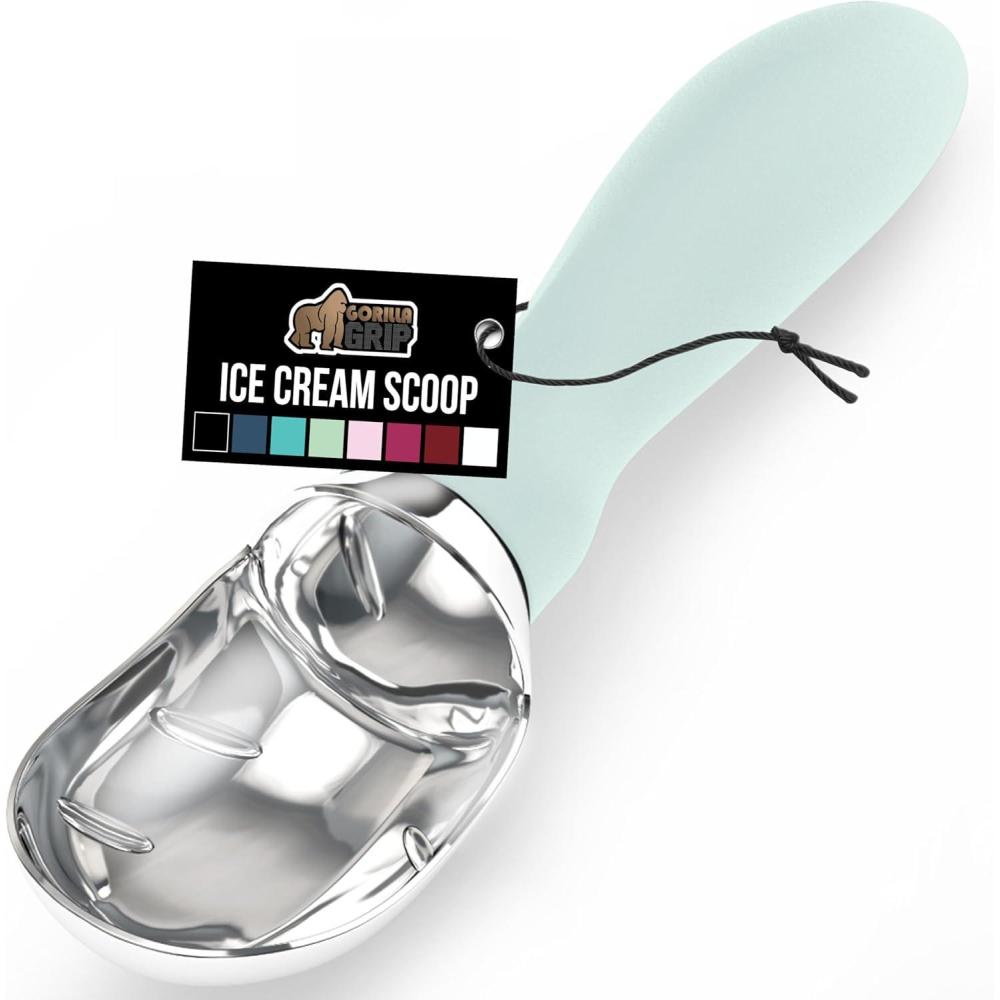 imageGORILLA GRIP BPAFree Heavy Duty Ice Cream Scoop Comfortable Ergonomic Handle Professional Grade Scooper for Perfect Round Scoops Spoon Frozen Hard Gelato Sorbet Cookie Dough Kitchen Tool BlackMint