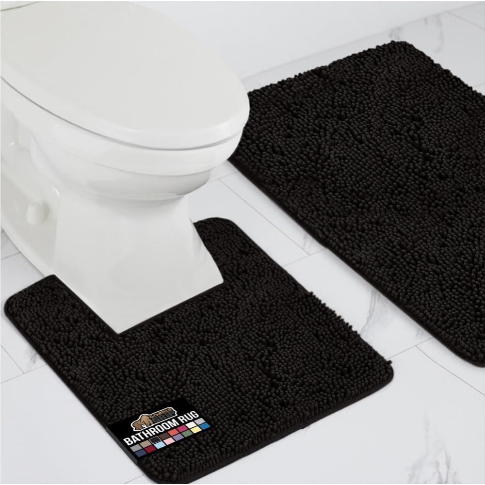 imageGORILLA GRIP Bathroom Rug Sets Soft Chenille 2 Piece Area Rugs Set Toilet Base Mat and 30x20 Carpet Absorbent Microfiber Washable Mats Dry Quickly Home Dcor and Bath Room Accessories GreyBlack