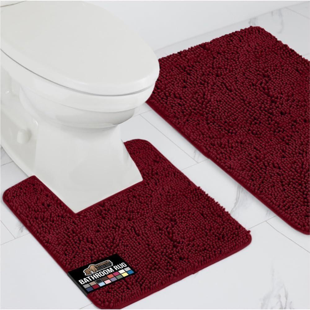 imageGORILLA GRIP Bathroom Rug Sets Soft Chenille 2 Piece Area Rugs Set Toilet Base Mat and 30x20 Carpet Absorbent Microfiber Washable Mats Dry Quickly Home Dcor and Bath Room Accessories GreyBurgundy
