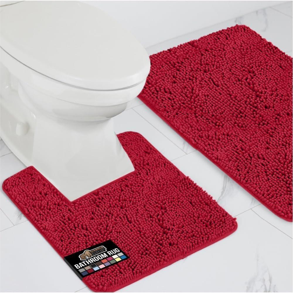 imageGORILLA GRIP Bathroom Rug Sets Soft Chenille 2 Piece Area Rugs Set Toilet Base Mat and 30x20 Carpet Absorbent Microfiber Washable Mats Dry Quickly Home Dcor and Bath Room Accessories GreyRed