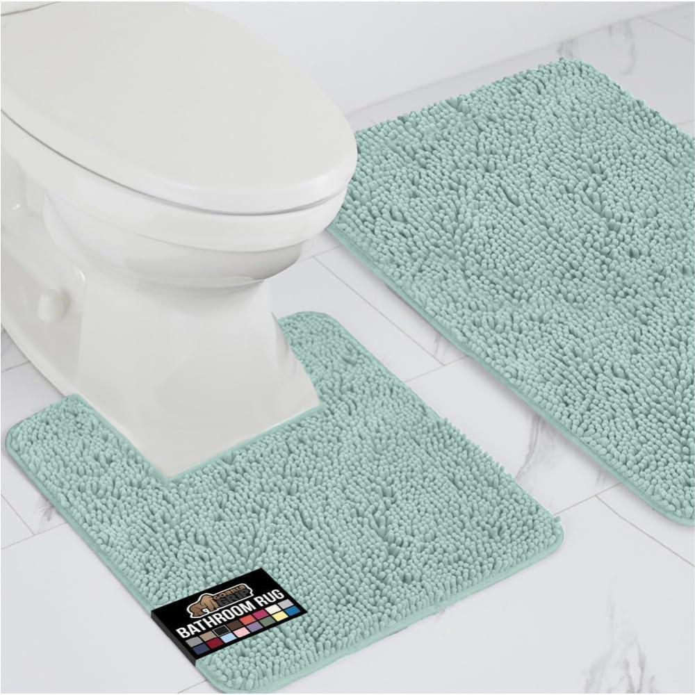 imageGORILLA GRIP Bathroom Rug Sets Soft Chenille 2 Piece Area Rugs Set Toilet Base Mat and 30x20 Carpet Absorbent Microfiber Washable Mats Dry Quickly Home Dcor and Bath Room Accessories GreySeablue