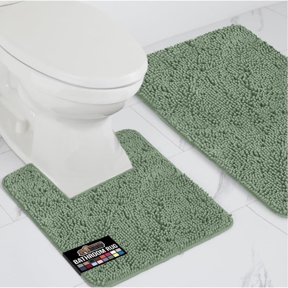 imageGORILLA GRIP Bathroom Rug Sets Soft Chenille 2 Piece Area Rugs Set Toilet Base Mat and 30x20 Carpet Absorbent Microfiber Washable Mats Dry Quickly Home Dcor and Bath Room Accessories GreySage