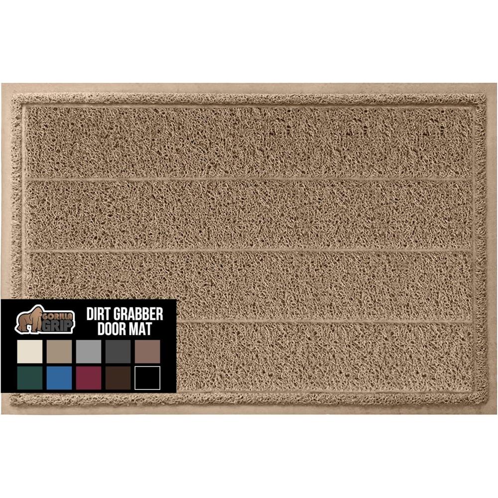 imageGORILLA GRIP Dirt Grabber Mesh Doormat LowProfile Stain and Fade Resistant Heavy Duty Quick Dry Striped Doormats Mats for Indoor or Outdoor Entry Shoe Scraper Garage Entrance Mat 47x35 Dark GrayTaupe