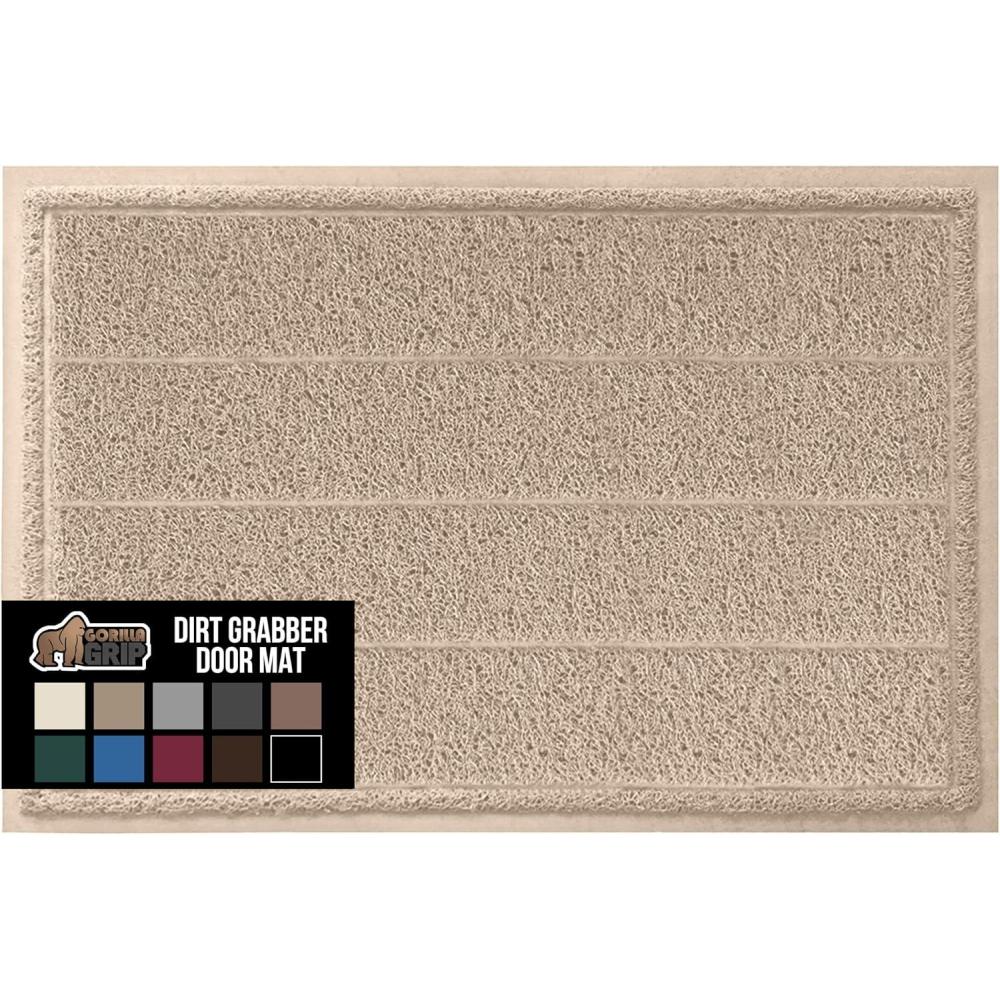 imageGORILLA GRIP Dirt Grabber Mesh Doormat LowProfile Stain and Fade Resistant Heavy Duty Quick Dry Striped Doormats Mats for Indoor or Outdoor Entry Shoe Scraper Garage Entrance Mat 47x35 Dark GrayBeige