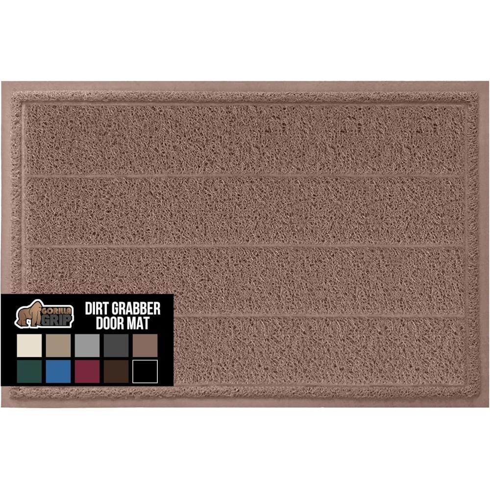 imageGORILLA GRIP Dirt Grabber Mesh Doormat LowProfile Stain and Fade Resistant Heavy Duty Quick Dry Striped Doormats Mats for Indoor or Outdoor Entry Shoe Scraper Garage Entrance Mat 47x35 Dark GrayLatte