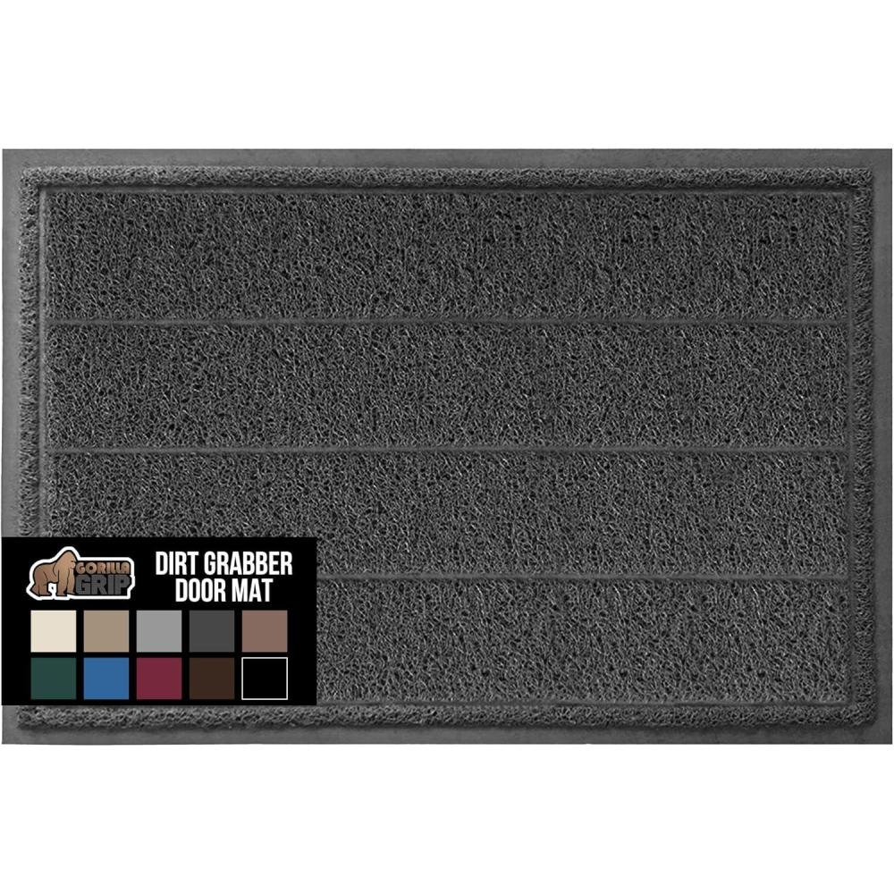 imageGORILLA GRIP Dirt Grabber Mesh Doormat LowProfile Stain and Fade Resistant Heavy Duty Quick Dry Striped Doormats Mats for Indoor or Outdoor Entry Shoe Scraper Garage Entrance Mat 47x35 Dark GrayDark Gray