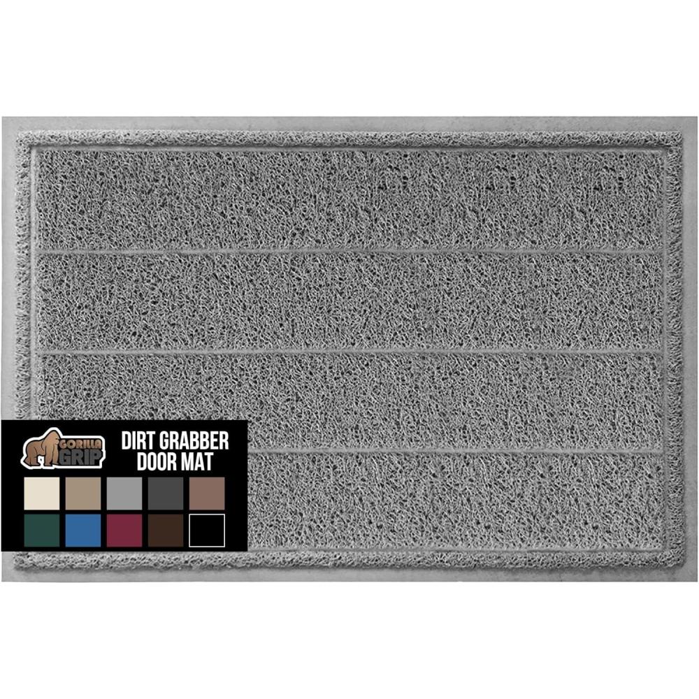 imageGORILLA GRIP Dirt Grabber Mesh Doormat LowProfile Stain and Fade Resistant Heavy Duty Quick Dry Striped Doormats Mats for Indoor or Outdoor Entry Shoe Scraper Garage Entrance Mat 47x35 Dark GrayGrey
