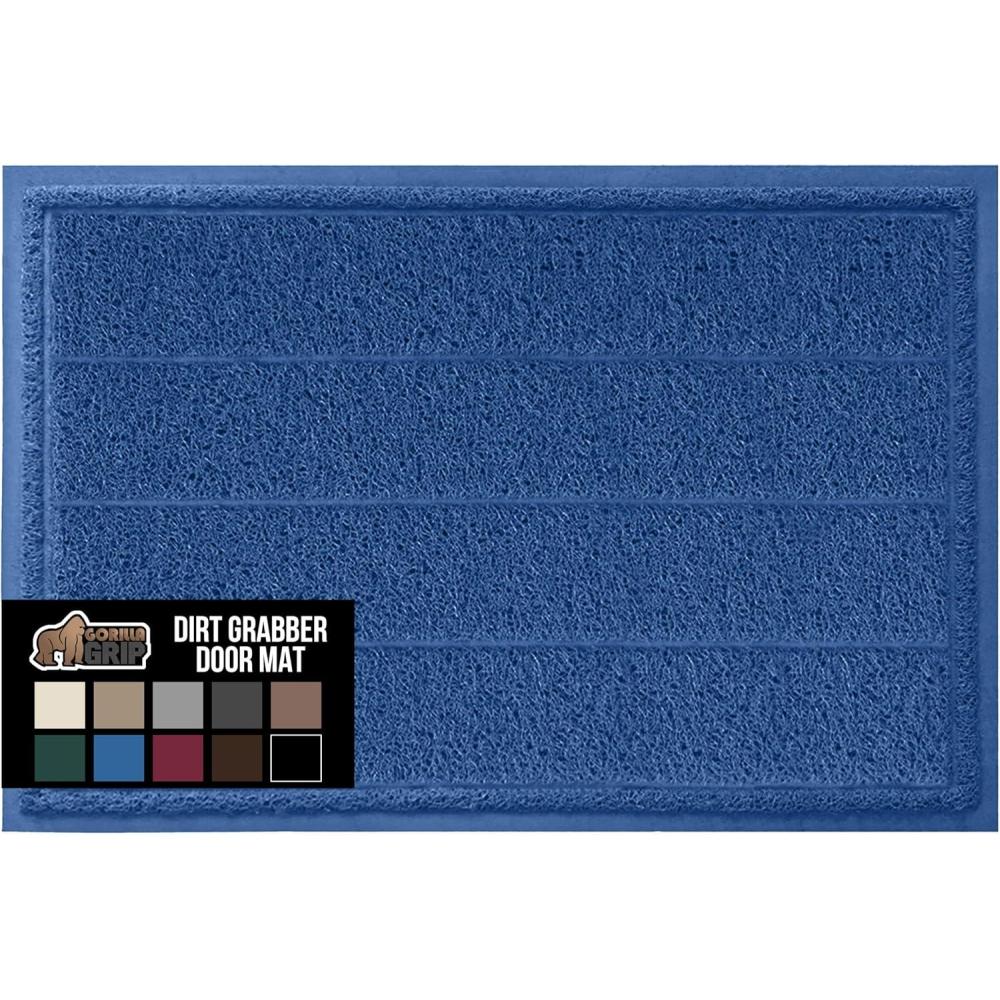 imageGORILLA GRIP Dirt Grabber Mesh Doormat LowProfile Stain and Fade Resistant Heavy Duty Quick Dry Striped Doormats Mats for Indoor or Outdoor Entry Shoe Scraper Garage Entrance Mat 47x35 Dark GrayBlue