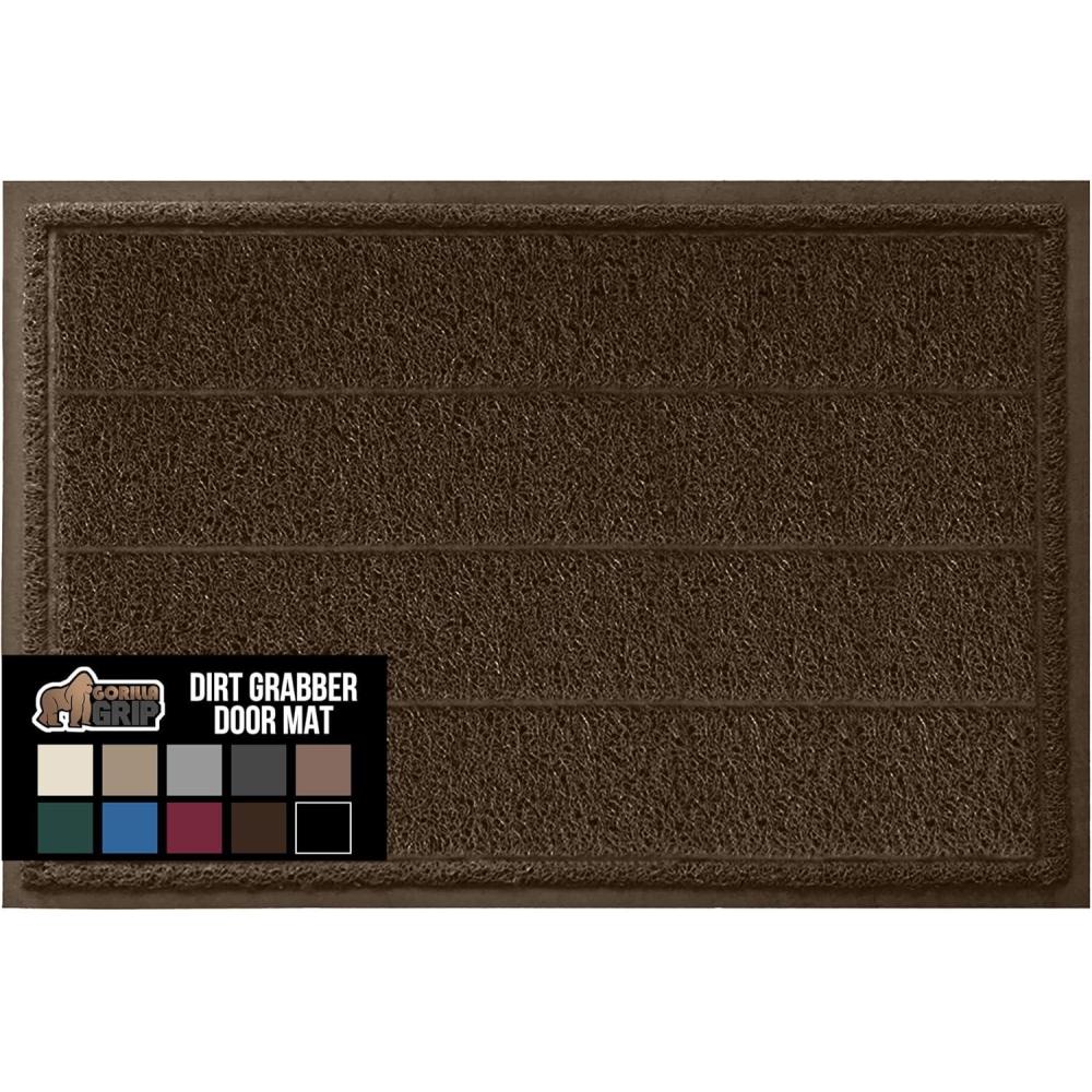 imageGORILLA GRIP Dirt Grabber Mesh Doormat LowProfile Stain and Fade Resistant Heavy Duty Quick Dry Striped Doormats Mats for Indoor or Outdoor Entry Shoe Scraper Garage Entrance Mat 47x35 Dark GrayBrown