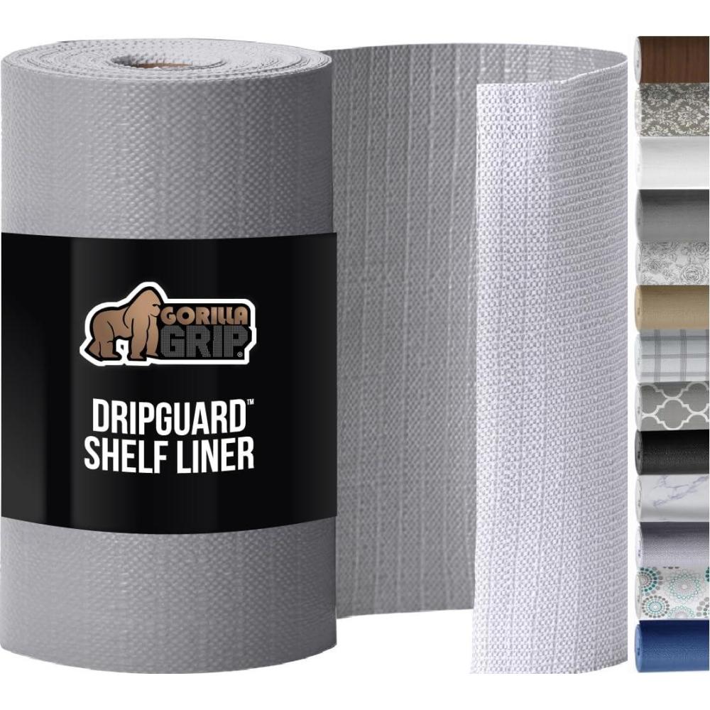 imageGORILLA GRIP DripGuard Shelf Liner Non Adhesive Drawer and Kitchen Cabinet Protector Slip Resistant BPA Free Smooth Surface Plastic Liners for Cabinets Bathrooms Closets 12x120 Inch GrayGray
