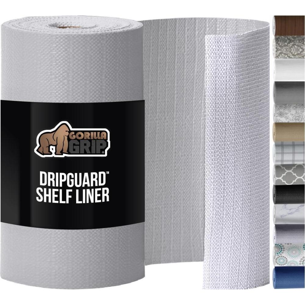 imageGORILLA GRIP DripGuard Shelf Liner Non Adhesive Drawer and Kitchen Cabinet Protector Slip Resistant BPA Free Smooth Surface Plastic Liners for Cabinets Bathrooms Closets 12x120 Inch WhiteLight Gray
