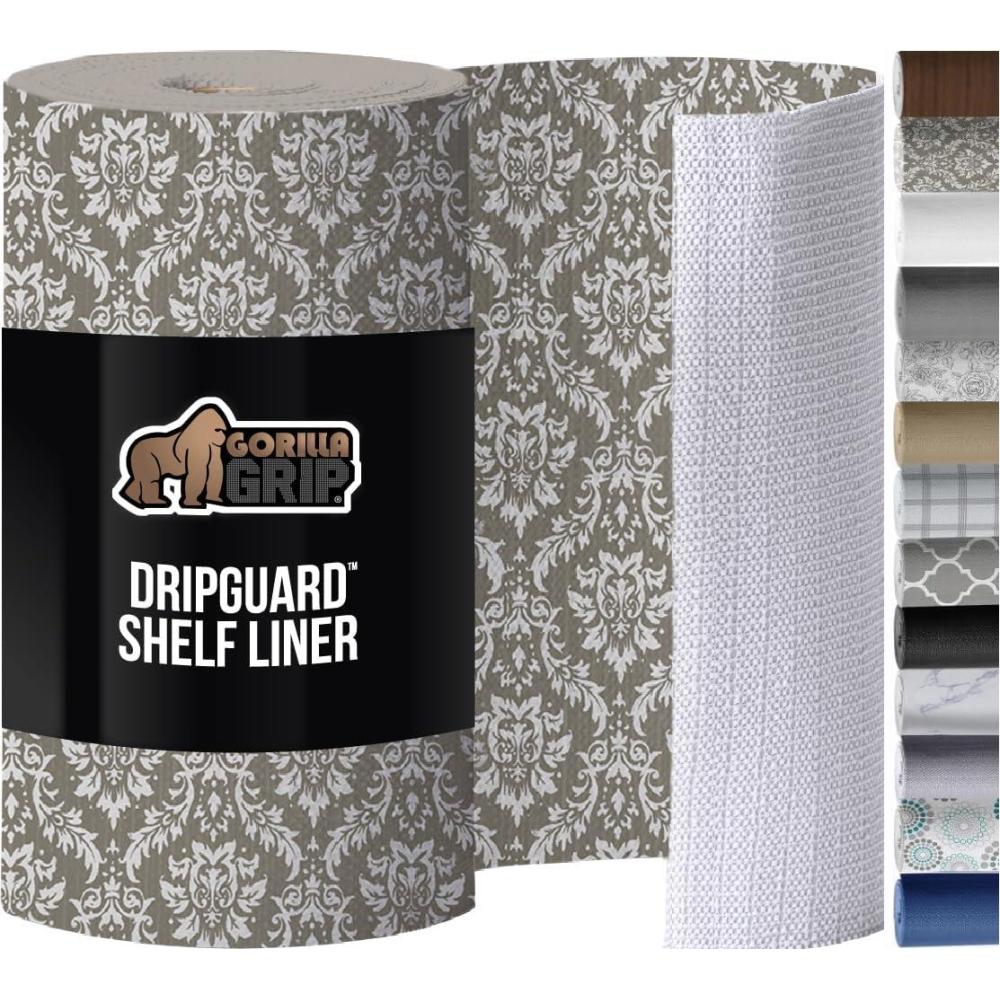 imageGORILLA GRIP DripGuard Shelf Liner Non Adhesive Drawer and Kitchen Cabinet Protector Slip Resistant BPA Free Smooth Surface Plastic Liners for Cabinets Bathrooms Closets 12x120 Inch WhiteBeigeCream