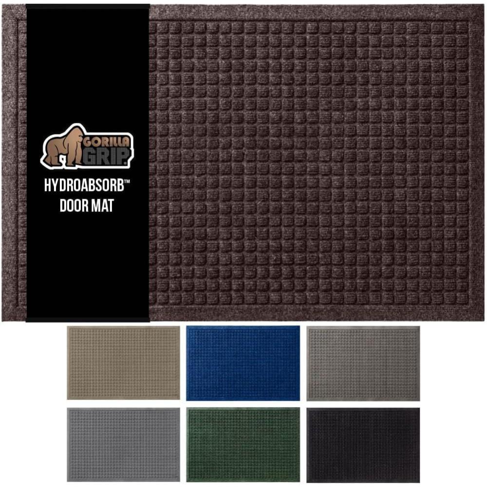 imageGORILLA GRIP Front Door Mat Indoor Outdoor Ultra Absorbent HydroAbsorb Doormat Absorbs Up to 17 Cups of Water Stain and Fade Resistant Rubber Backing Doormats Captures Dirt 29x17 GrayCoffee