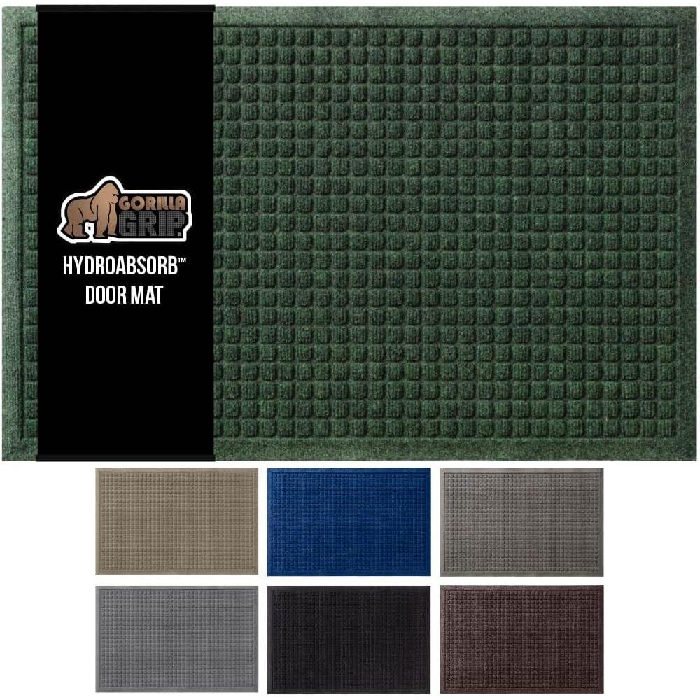 imageGORILLA GRIP Front Door Mat Indoor Outdoor Ultra Absorbent HydroAbsorb Doormat Absorbs Up to 17 Cups of Water Stain and Fade Resistant Rubber Backing Doormats Captures Dirt 29x17 GrayGreen