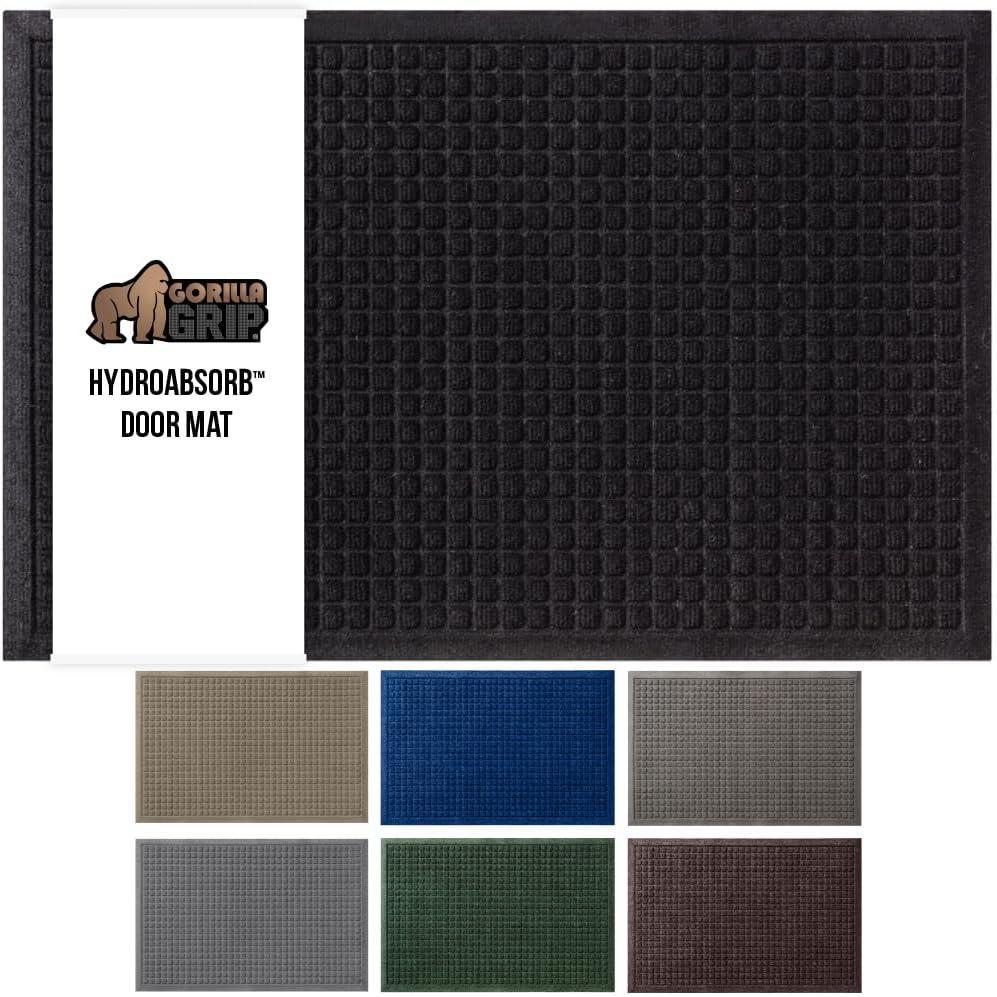imageGORILLA GRIP Front Door Mat Indoor Outdoor Ultra Absorbent HydroAbsorb Doormat Absorbs Up to 17 Cups of Water Stain and Fade Resistant Rubber Backing Doormats Captures Dirt 29x17 GrayBlack