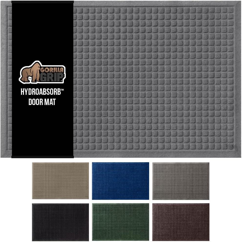 imageGORILLA GRIP Front Door Mat Indoor Outdoor Ultra Absorbent HydroAbsorb Doormat Absorbs Up to 17 Cups of Water Stain and Fade Resistant Rubber Backing Doormats Captures Dirt 29x17 GrayGrey