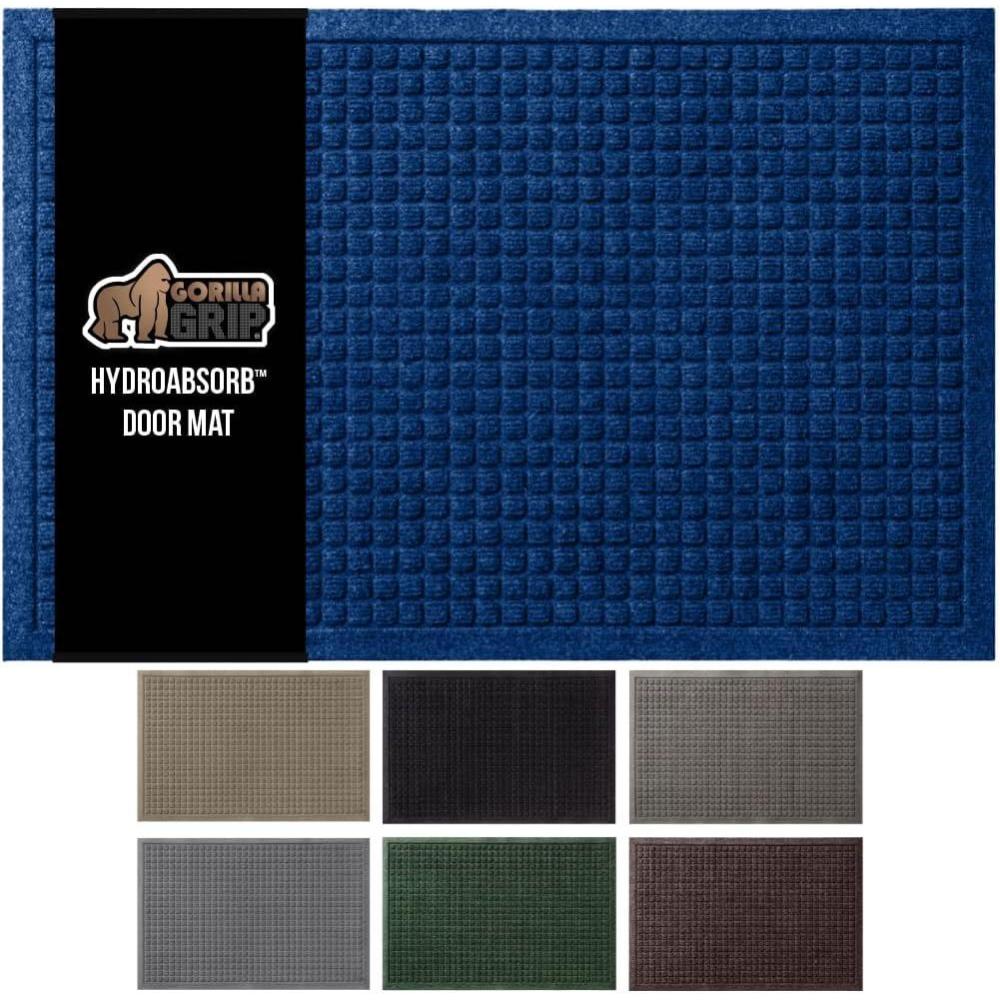 imageGORILLA GRIP Front Door Mat Indoor Outdoor Ultra Absorbent HydroAbsorb Doormat Absorbs Up to 17 Cups of Water Stain and Fade Resistant Rubber Backing Doormats Captures Dirt 29x17 GrayBlue