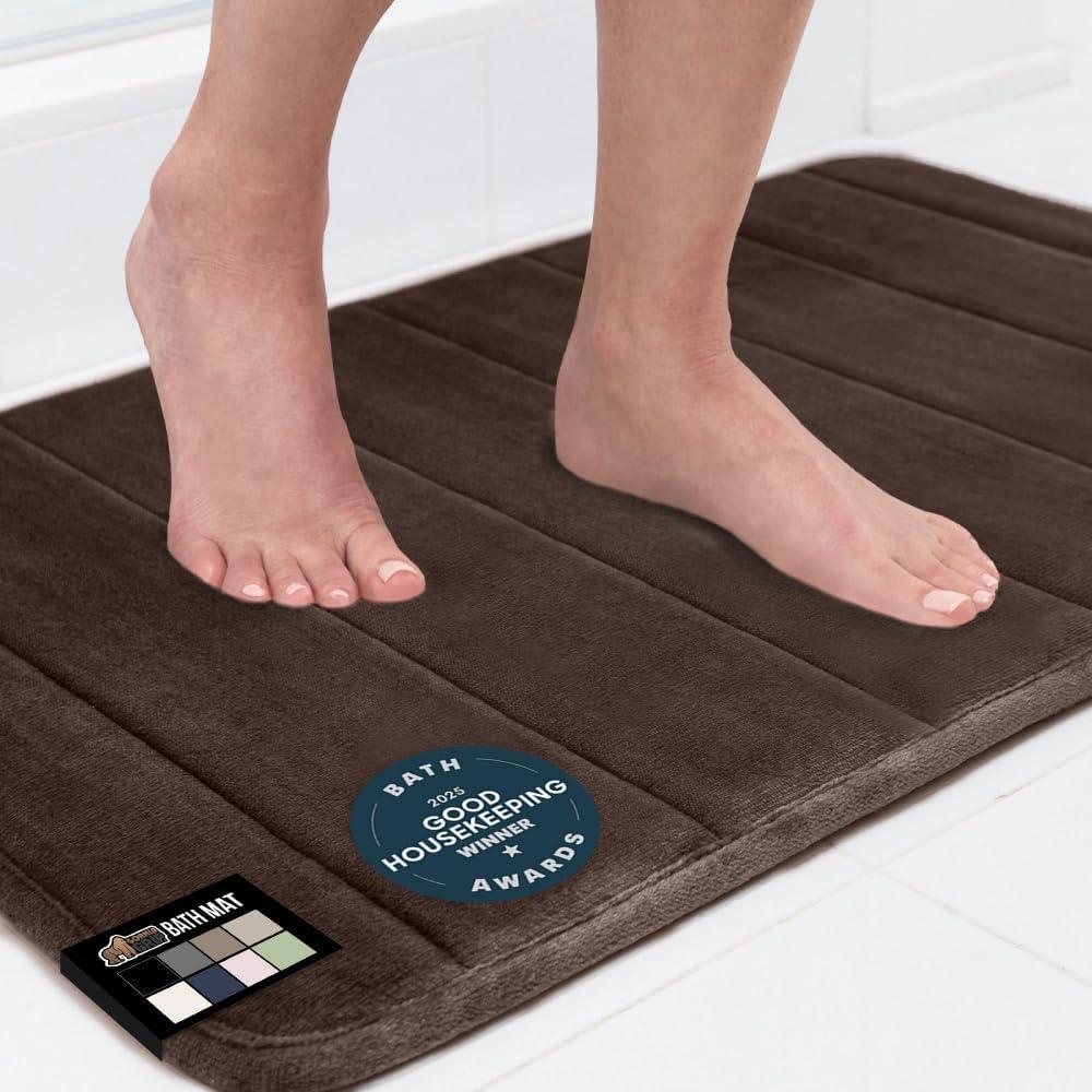 imageGORILLA GRIP Memory Foam Bath Mat Soft Absorbent US Designed Bathroom Rug Gripping Dots Machine Washable Bathmat Cushioned Floor Mats Shower Sink Rugs Room Dcor Accessories 24x17 Graphite GrayStriped Brown