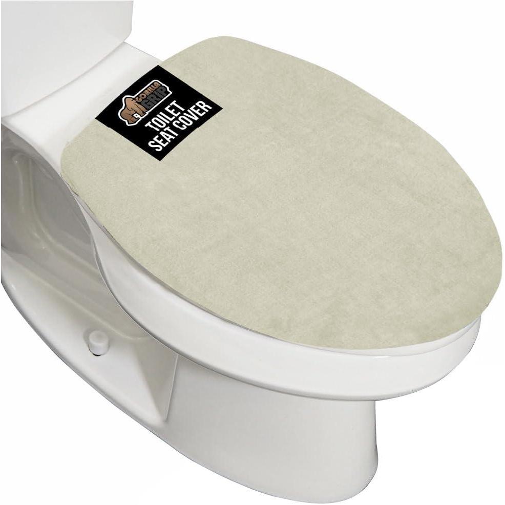 imageGORILLA GRIP Soft Chenille Bathroom Toilet Lid Cover Machine Washable Seat Covers 195x185 Stays in Place Rubber Backing Fits Most Round Elongated and Oblong Lids Accessories Decor GrayChampagne