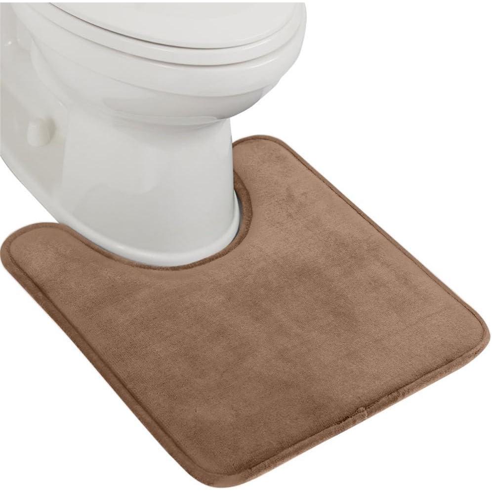 imageGORILLA GRIP Thick Memory Foam Toilet Rug for Bathroom Square Shaped Washable Soft Absorbent Velvet Topside Floor Mats Machine Wash Cushioned Luxury Rugs for Bath Room 225x195 Graphite GrayTaupe