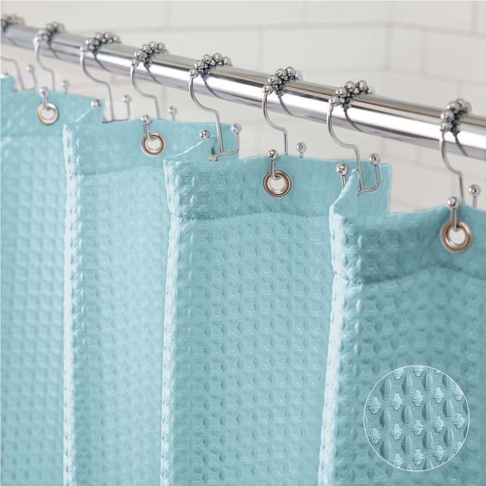 imageGORILLA GRIP Waffle Shower Curtain Thick Weighted Fabric Wrinkle and Rust Resistant Classic Hotel Quality Design Heavy Duty Long Curtains for Bathroom Showers Bath Tubs Machine Wash 72x72 WhiteSpa Blue