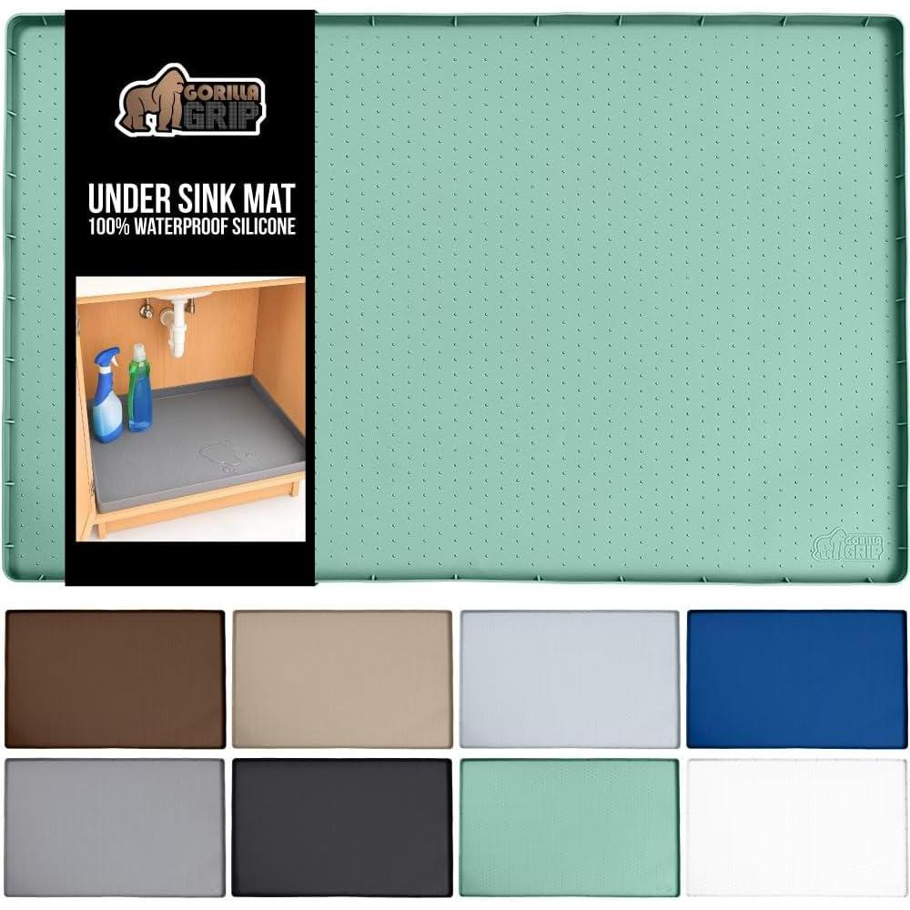 imageGORILLA GRIP Waterproof Silicone Under Sink Mat with Raised Lip for Kitchen and Bathroom 34 x 22 in Cabinet Shelf Liner Stay in Place Mats Dishwasher Safe Drawer Liner Organizer Tray BlackMint
