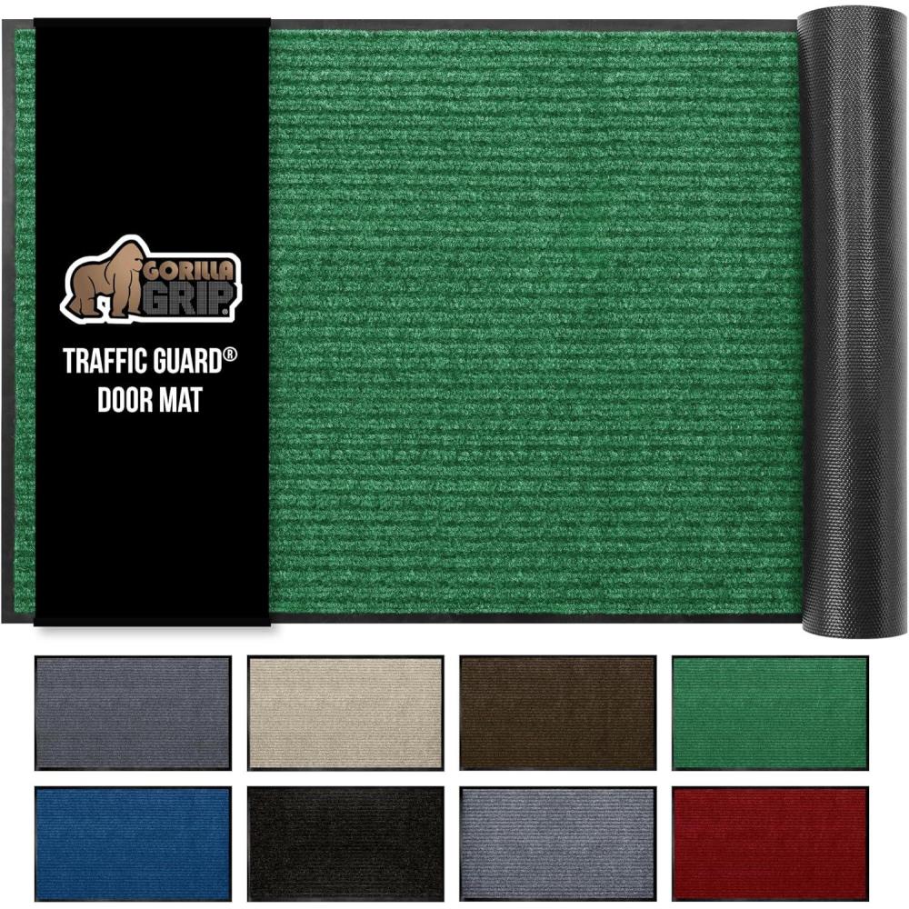 imageGORILLA GRIP Waterproof Traffic Guard Door Mat 72x48 Heavy Duty Entryway Mats Strong Rubber Back Commercial Utility Rugs for Office Hallway Garage Floor and Home Low Profile Carpet Charcoal GrayGreen