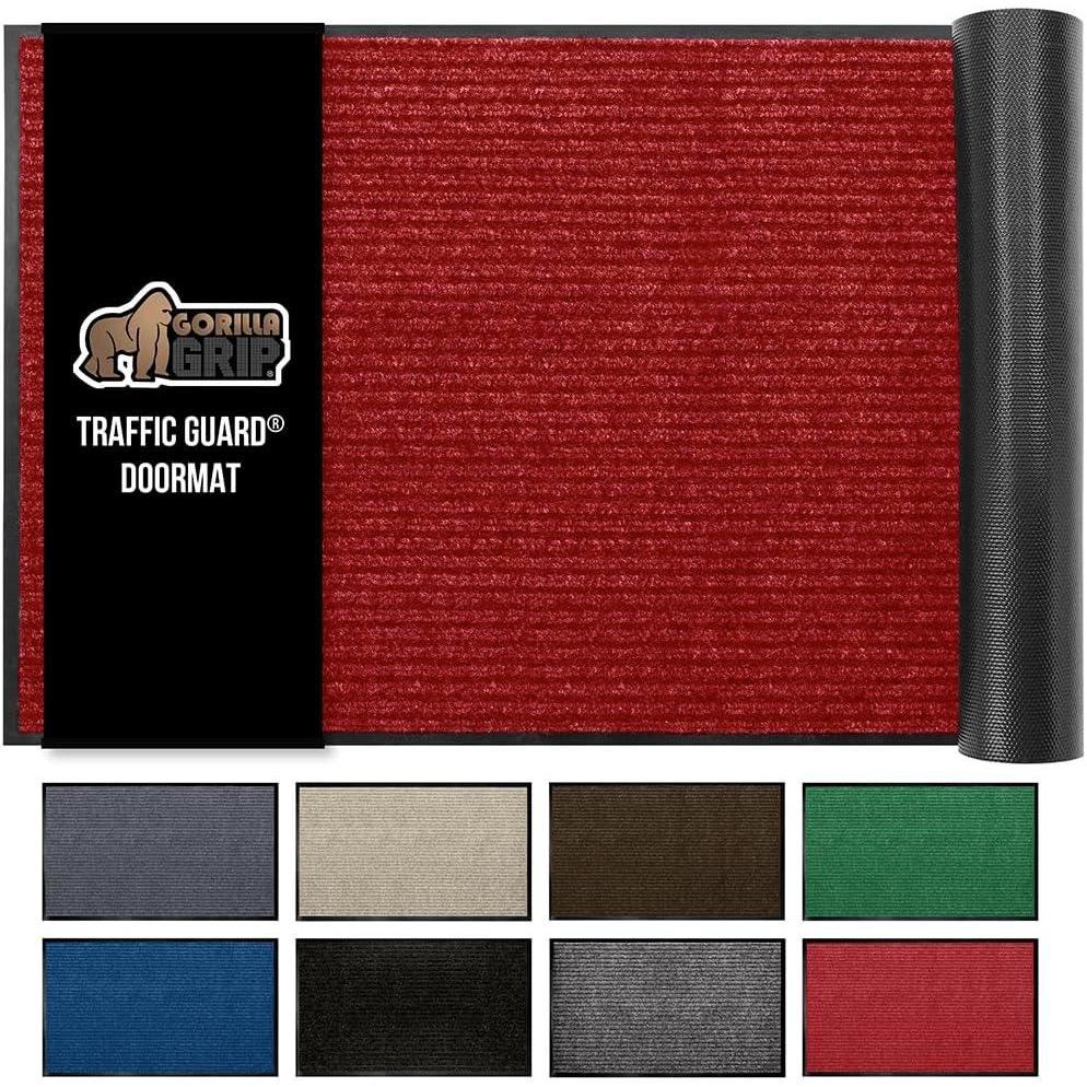 imageGORILLA GRIP Waterproof Traffic Guard Door Mat 72x48 Heavy Duty Entryway Mats Strong Rubber Back Commercial Utility Rugs for Office Hallway Garage Floor and Home Low Profile Carpet Charcoal GrayRed