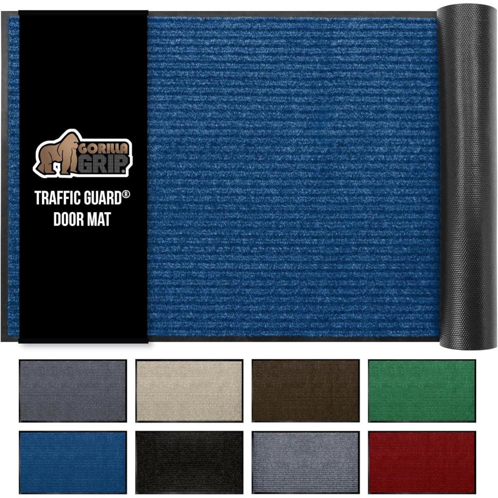 imageGORILLA GRIP Waterproof Traffic Guard Door Mat 72x48 Heavy Duty Entryway Mats Strong Rubber Back Commercial Utility Rugs for Office Hallway Garage Floor and Home Low Profile Carpet Charcoal GrayBlue