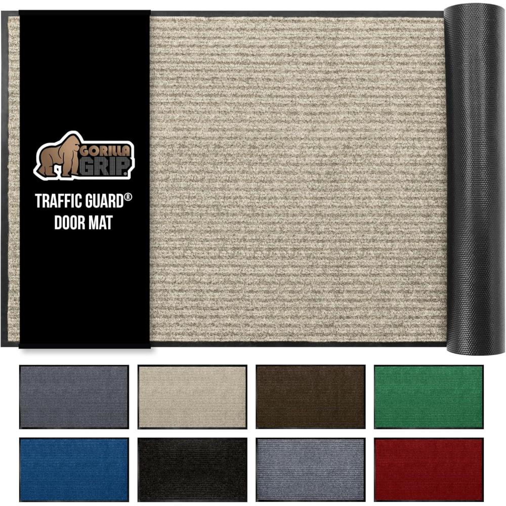imageGORILLA GRIP Waterproof Traffic Guard Door Mat 72x48 Heavy Duty Entryway Mats Strong Rubber Back Commercial Utility Rugs for Office Hallway Garage Floor and Home Low Profile Carpet Charcoal GrayBeige