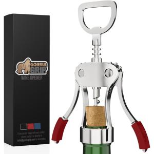 GORILLA GRIP BPA-Free Premium Wine Opener, Heavy Duty Zinc Alloy Wing Corkscrew, Multifunctional Bottle Openers Remove Corks, Caps, Easy Use Sharp Cork Screw, Dishwasher Safe, Holiday Essential, Black(Red)