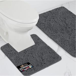 GORILLA GRIP Bathroom Rug Sets, Soft Chenille 2 Piece Area Rugs Set, Toilet Base Mat and 30×20 Carpet, Absorbent Microfiber Washable Mats Dry Quickly, Home Décor and Bath Room Accessories, Grey(Charcoal)