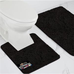 GORILLA GRIP Bathroom Rug Sets, Soft Chenille 2 Piece Area Rugs Set, Toilet Base Mat and 30×20 Carpet, Absorbent Microfiber Washable Mats Dry Quickly, Home Décor and Bath Room Accessories, Grey(Black)
