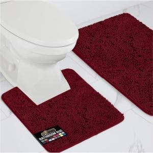 GORILLA GRIP Bathroom Rug Sets, Soft Chenille 2 Piece Area Rugs Set, Toilet Base Mat and 30×20 Carpet, Absorbent Microfiber Washable Mats Dry Quickly, Home Décor and Bath Room Accessories, Grey(Burgundy)