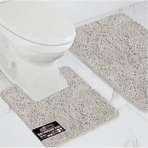 GORILLA GRIP Bathroom Rug Sets, Soft Chenille 2 Piece Area Rugs Set, Toilet Base Mat and 30×20 Carpet, Absorbent Microfiber Washable Mats Dry Quickly, Home Décor and Bath Room Accessories, Grey(Light Gray)