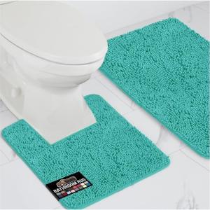 GORILLA GRIP Bathroom Rug Sets, Soft Chenille 2 Piece Area Rugs Set, Toilet Base Mat and 30×20 Carpet, Absorbent Microfiber Washable Mats Dry Quickly, Home Décor and Bath Room Accessories, Grey(Turquoise)