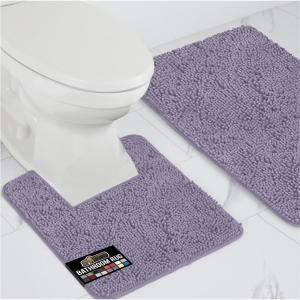 GORILLA GRIP Bathroom Rug Sets, Soft Chenille 2 Piece Area Rugs Set, Toilet Base Mat and 30×20 Carpet, Absorbent Microfiber Washable Mats Dry Quickly, Home Décor and Bath Room Accessories, Grey(Light Purple)
