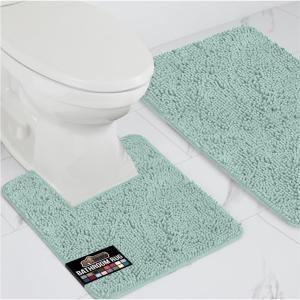 GORILLA GRIP Bathroom Rug Sets, Soft Chenille 2 Piece Area Rugs Set, Toilet Base Mat and 30×20 Carpet, Absorbent Microfiber Washable Mats Dry Quickly, Home Décor and Bath Room Accessories, Grey(Seablue)