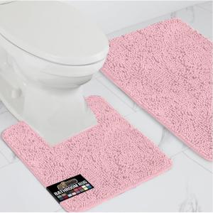 GORILLA GRIP Bathroom Rug Sets, Soft Chenille 2 Piece Area Rugs Set, Toilet Base Mat and 30×20 Carpet, Absorbent Microfiber Washable Mats Dry Quickly, Home Décor and Bath Room Accessories, Grey(Light Pink)