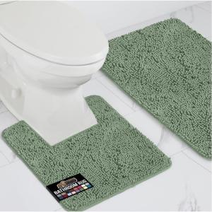 GORILLA GRIP Bathroom Rug Sets, Soft Chenille 2 Piece Area Rugs Set, Toilet Base Mat and 30×20 Carpet, Absorbent Microfiber Washable Mats Dry Quickly, Home Décor and Bath Room Accessories, Grey(Sage)